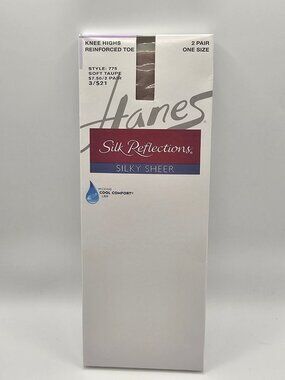 Hanes Silk Reflections Silky Sheer Knee Highs Reinforced Toe Soft Taupe 2 Pairs
